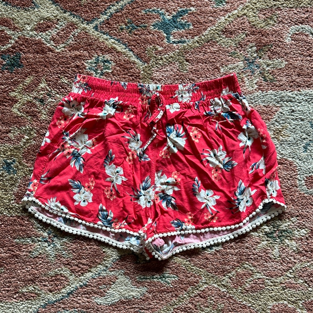 Hollister Red Floral High Waist Women's Shorts